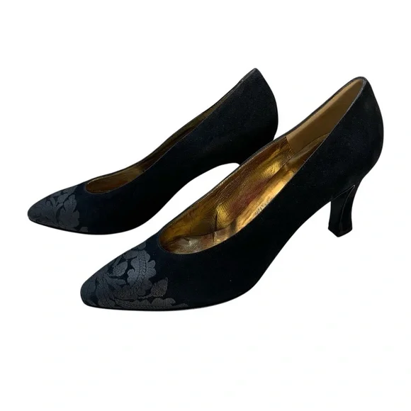 Bruno Magli Black Floral Suede Leather Heels – Size 8.5 AA - Picture 1 of 10